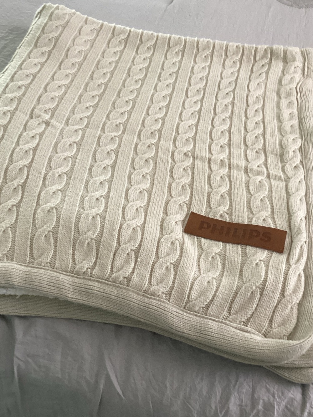 Cream Cable-Knit Throw Blanket